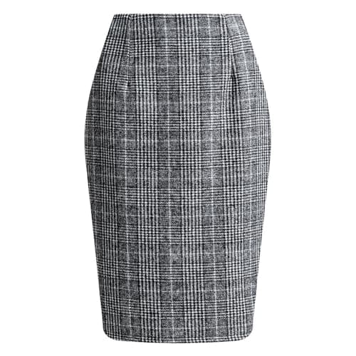 Womens High Waist Plaid Wool Bodycon Mini Skirt Slit