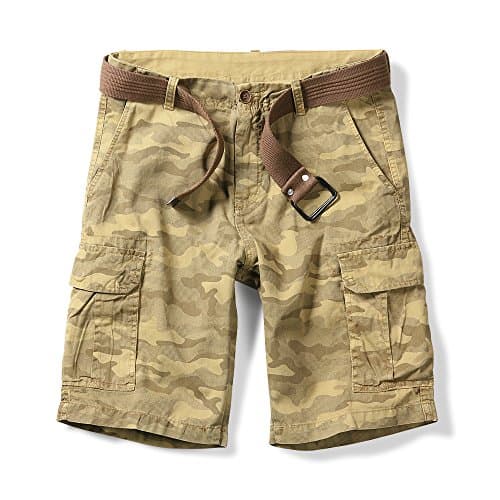 OCHENTA Men's Lightweight Cargo Shorts with Pockets Casual Cotton Shorts (No Belt) — Camo Yellow