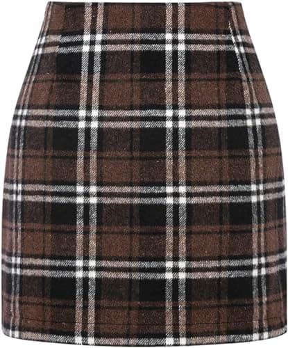 Astreeas High-Waist Wool Plaid Mini Skirt for Women