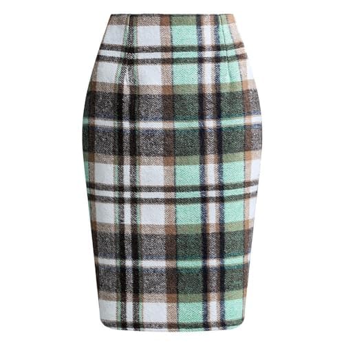 2024 Fall/Winter High Waist Wool Plaid Skirt for Women - Casual and Bodycon — 04 Green