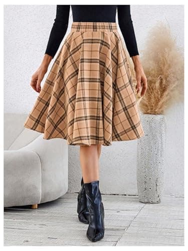 MakeMeChic High-Waisted Plaid Midi Skirt