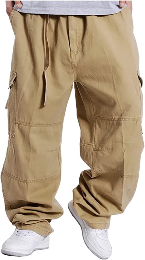 Baggy Cargo Pants for Men, Casual Loose Fit Y2k Style, Khaki, Size 36