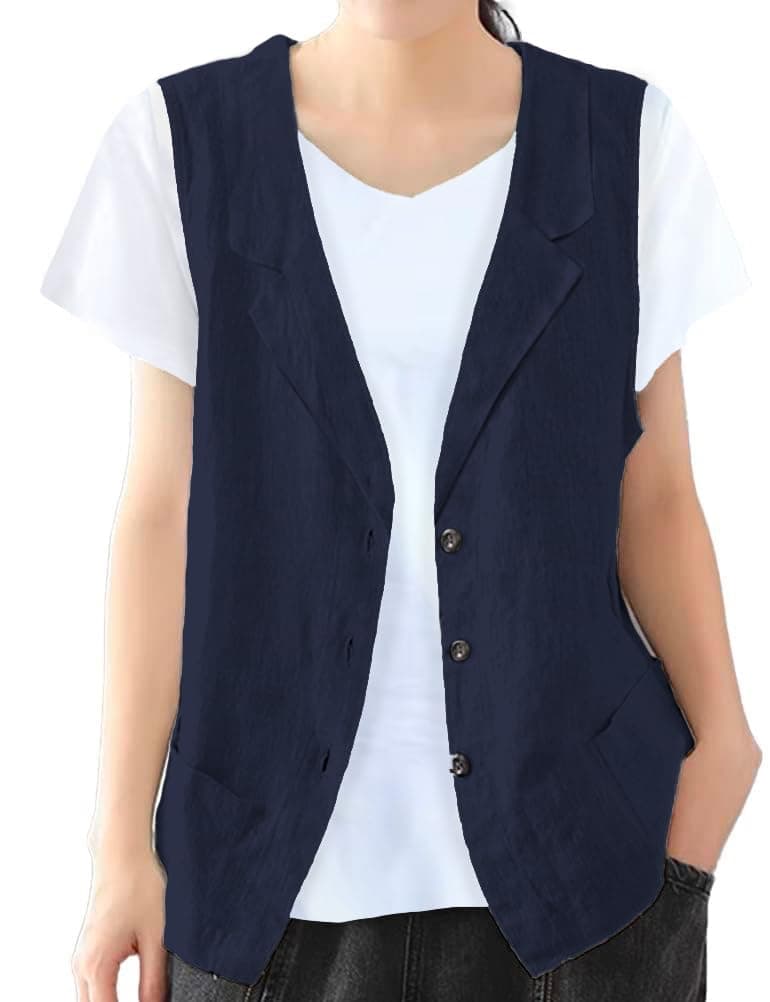 Linen Vest for Women: Casual Sleeveless Blazer
