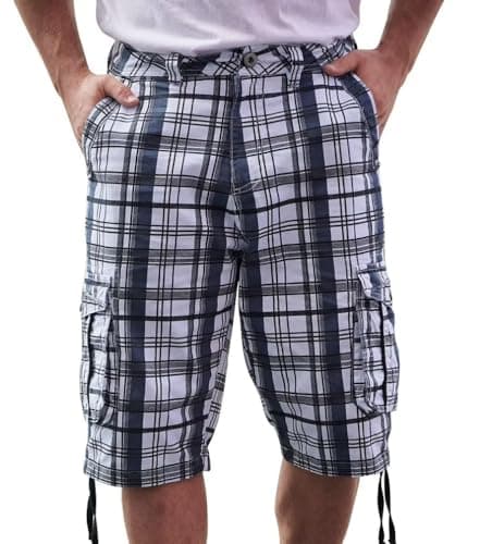 BEST SOUTH Men's Casual Long Cargo Shorts 13 Inches Relaxed Fit with Pockets — Breton Stripes