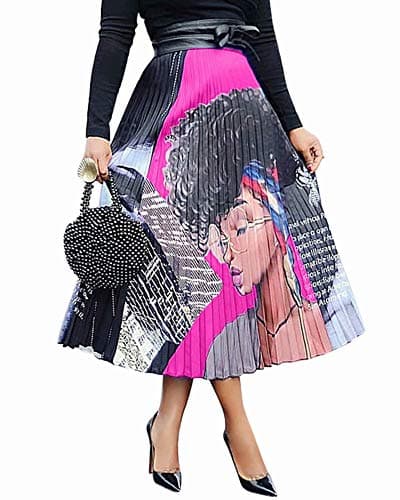 Graffiti Pleated Skirts with Cartoon Print for Women — Rose Red Lady