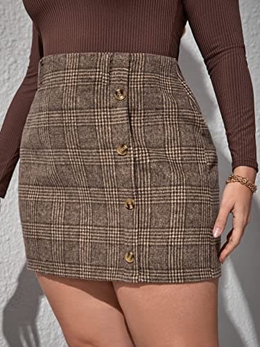 WDIRARA Plus Size Elegant Plaid High Waist Button Front Skirt