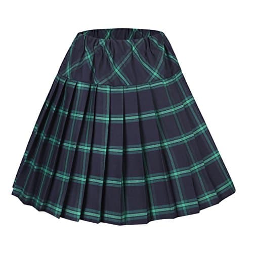 Urban CoCo Women's Elastic Waist Tartan Pleated School Skirt — Eries 8 Green