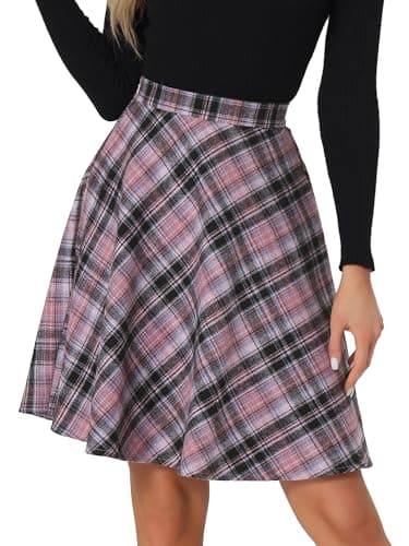 Women's Plaid Elastic Waist Knee Length Skirt — Purple Black