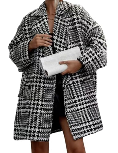 ChouYatou Women's Winter Houndstooth Wool Blend Peacoat