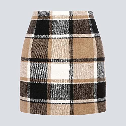 Elastic Waist Zipper Pencil Skirt: Vintage Women's Plaid Mini Above Knee Short Skirts