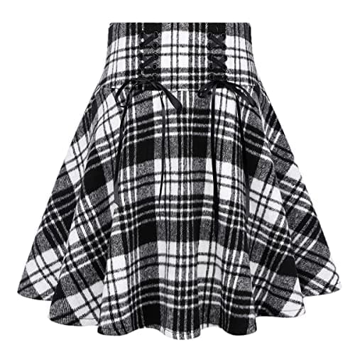 High Waist Lace Up A-line Plaid Skirt for Women