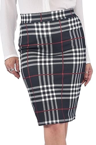 Pretty Print High Waist Pencil Skirt Size 4-18 — Black Check
