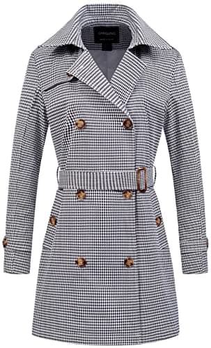 Chrisuno Women's Mid-Length Double Breasted Trench Coat with Hood — Houndstooth