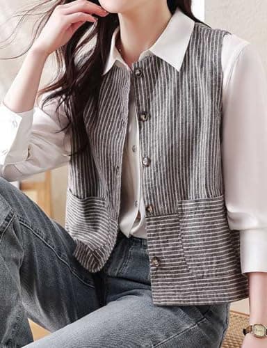 Women's Striped Cotton Linen Tank Top