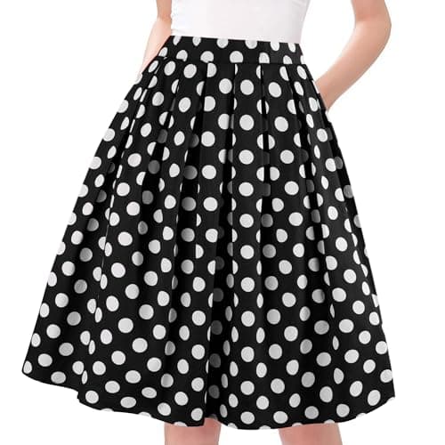 Taydey Vintage Pleated A-Line Skirts for Women — Black Point