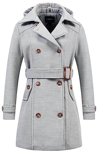 Chrisuno Women's Double Breasted Hooded Pea Coat — Light Grey