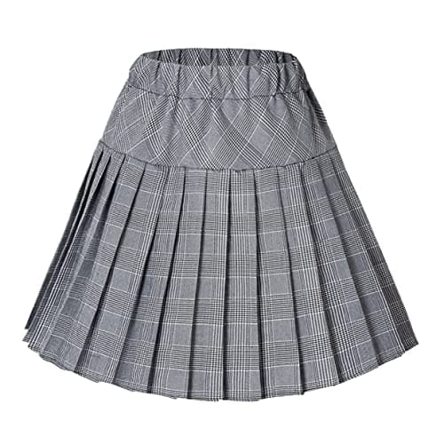 Urban CoCo Women's Elastic Waist Tartan Pleated School Skirt — Series 11 White