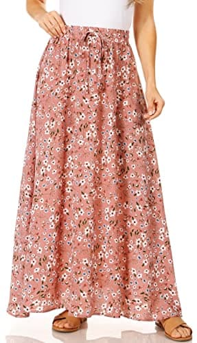 Trendy Women's Maxi Skirts - Flowy Summer Aline Elastic High Waisted Reg & Plus Size