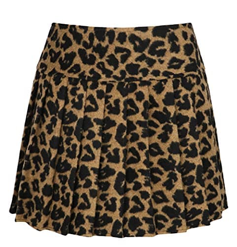 Chouuya Women's Casual Plaid High-Waist A-Line Wool Short Skirt — H344-brownleopard
