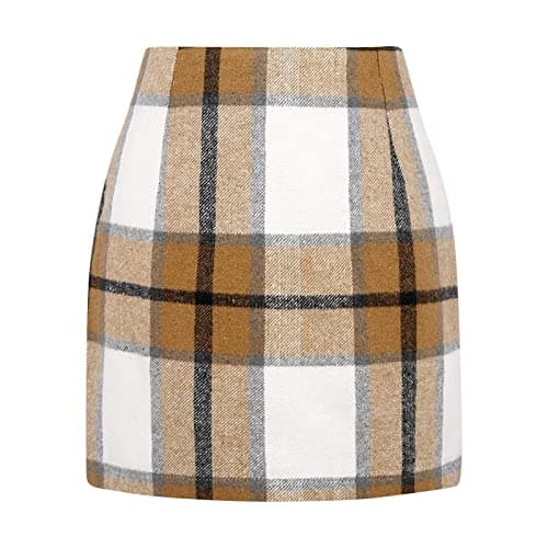 Elastic Waist Zipper Pencil Skirt: Vintage Women's Plaid Mini Above Knee Short Skirts — 04-kh1 Plaid
