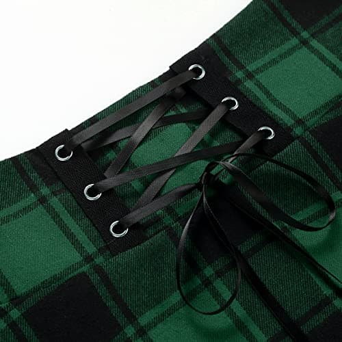 IDEALSANXUN High Waisted Plaid A-Line Asymmetrical Lace-Up Short Skirt for Women