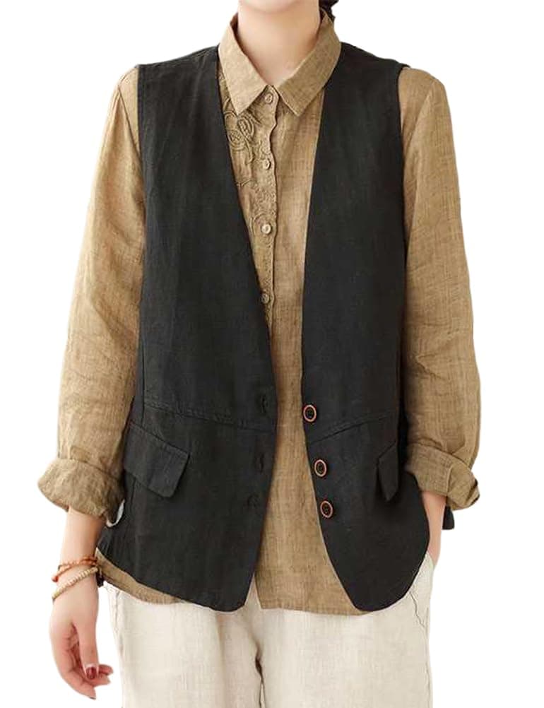 IDEALSANXUN Lightweight Cotton Linen Vest for Women Spring SummerWAISTCOAT