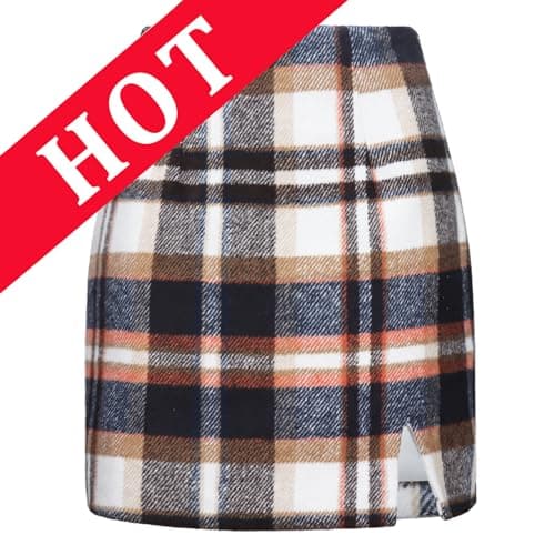 Ibeauti Women's High Waist Plaid Mini Pencil Skirt with Side Split — Brown