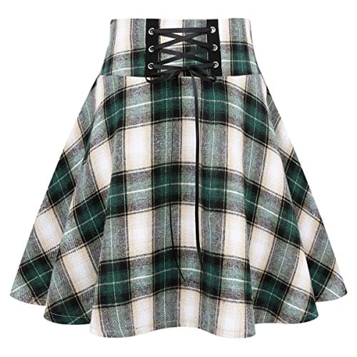 2024 Gothic Plaid Mini Skirts for Women - Short High Waist — Plaid Green 01