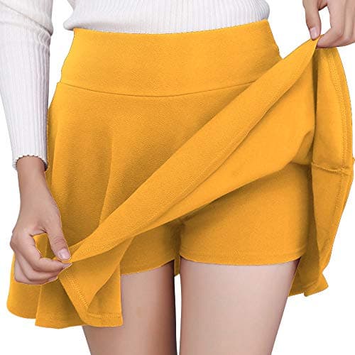 DJT Women's Flared Pleated Mini Skater Skirt with Shorts — Yellow