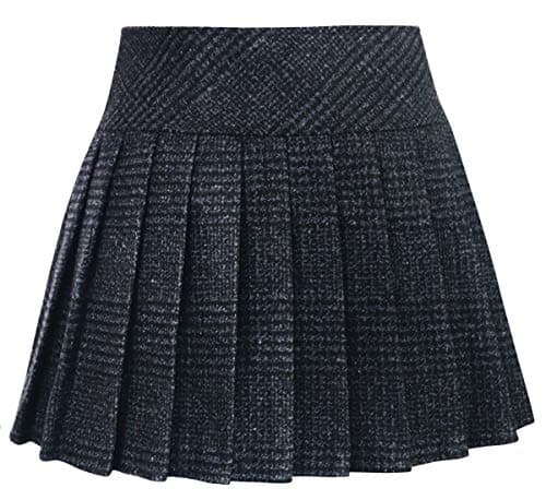 Chouuya Women's Casual Plaid High-Waist A-Line Wool Short Skirt — H344-charcoal