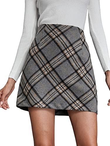 MakeMeChic Women's High Waisted Plaid Pencil Mini Skirt — Grey C