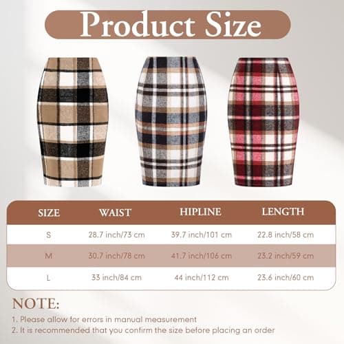 2-Pack Women's Wool Plaid Midi Skirts for Fall/Winter 2024