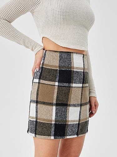 Scacto Women's High-Waisted Zipper Side Plaid Mini Skirt