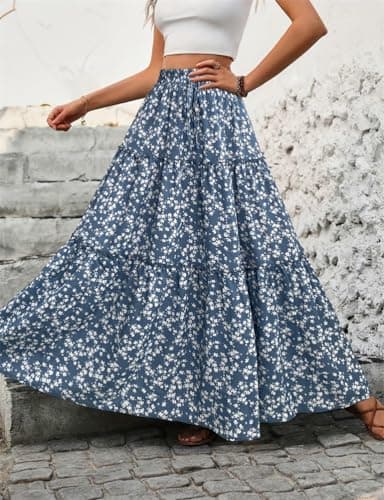 IDEALSANXUN Women's 2024 Summer Boho Elastic High Waisted Tiered Maxi Skirt