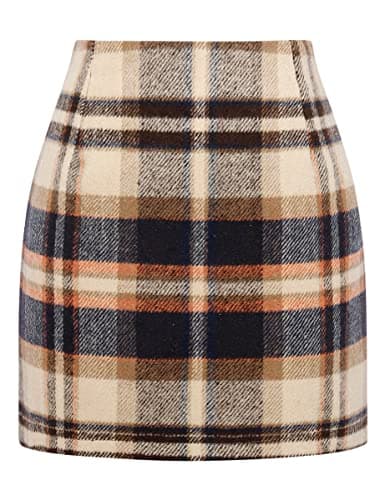 High Waist Plaid Bodycon Pencil Skirt — Brown 01