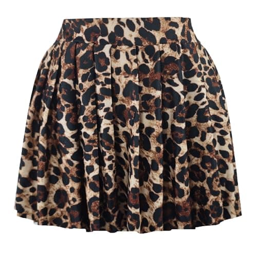 COOUFE Women's Sexy Pleated Mini Skater A-line Skirt — Leopard