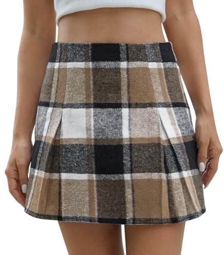 Scacto Women's High-Waisted Zipper Plaid Mini Pleated A-Line Skirt