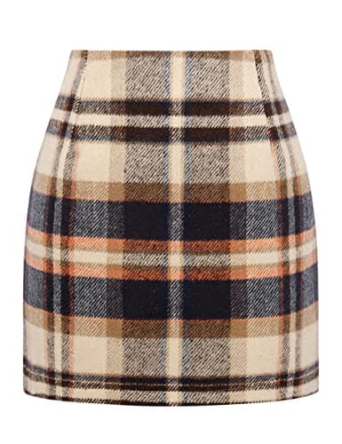 Mywinway Plaid High Waist A-Line Skirt for Women — Deepbrown