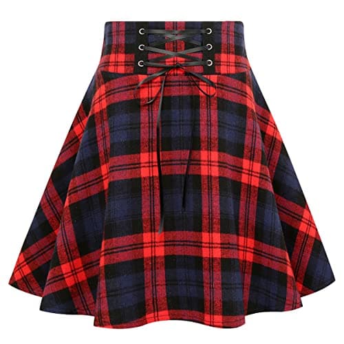 2024 Gothic Plaid Mini Skirts for Women - Short High Waist — Navy Red