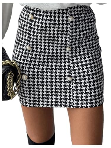Floerns Women's Plaid High Waist Mini Skirt — Black Ink Houndstooth