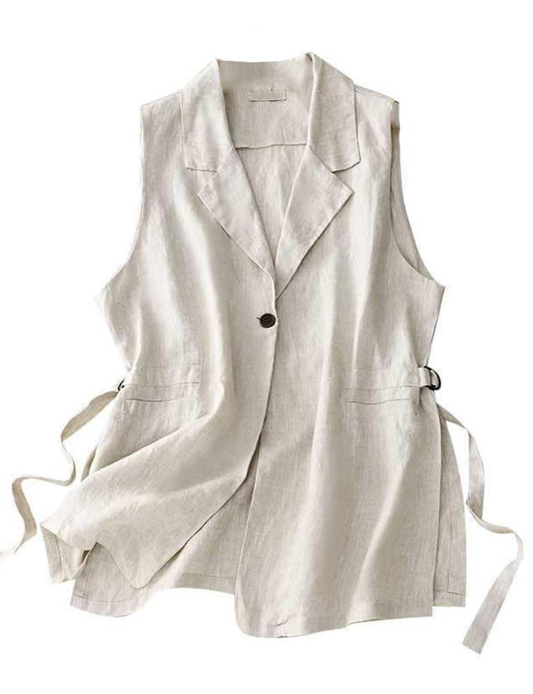 IDEALSANXUN Women's Oversized Cotton Linen Sleeveless Blazer Waistcoat