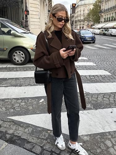 IDEALSANXUN Women's 2024 Fall Cropped Wool Trench Blazer Overcoat