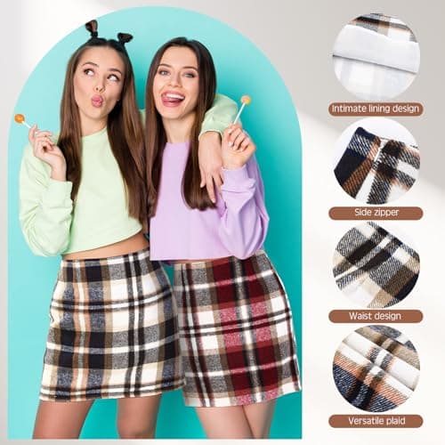Coume 2 Pack Women's Wool Plaid Mini Skirts 2025 Trendy High-Waisted Pencil Bodycon