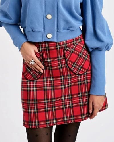 YEXPINE Women's High Waist Plaid Pencil Skirt