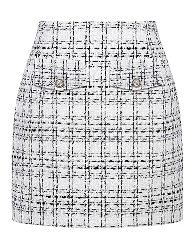 Trendy High Waisted Plaid Mini Skirts for Women — White