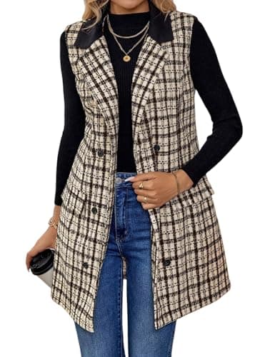 IDEALSANXUN Women's Long Tweed Sleeveless Blazer Jacket