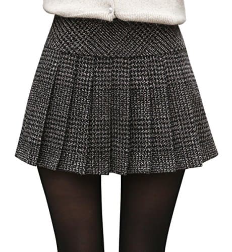 Chouuya Women's Casual Plaid High-Waist A-Line Wool Short Skirt