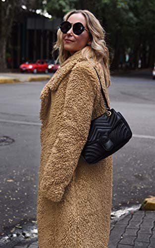 Angashion Women's Fuzzy Fleece Lapel Open Front Long Cardigan Coat