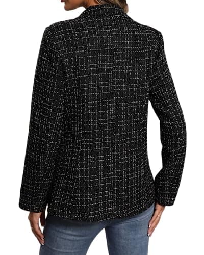 Mina Self 2025 Women's Spring Plaid Tweed Lapel Blazer Jacket with Pockets