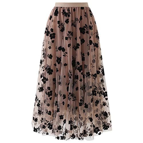 CHICWISH Women's 3D Posy Double-Layered Midi Skirt